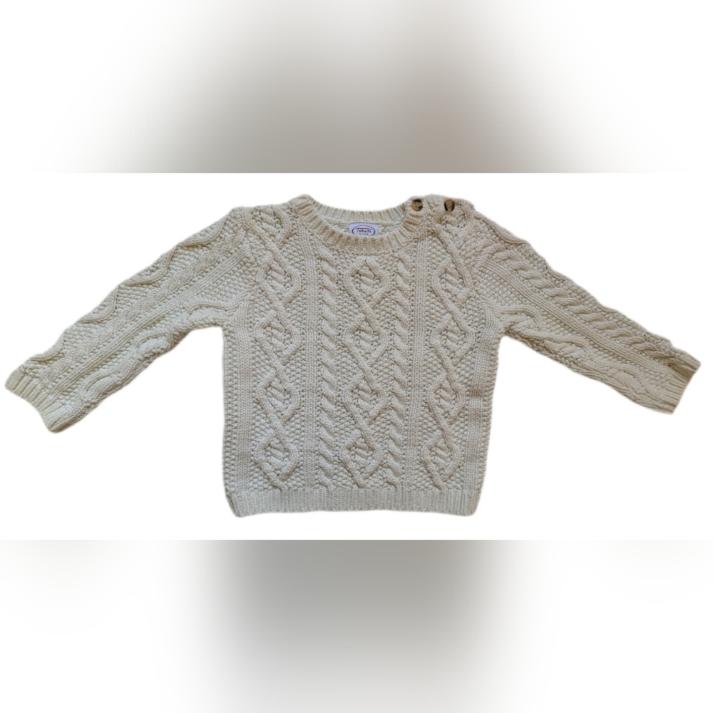 Talbot Cable Knit 100% Cotton Sweater, Cream, 24 Months, Baby